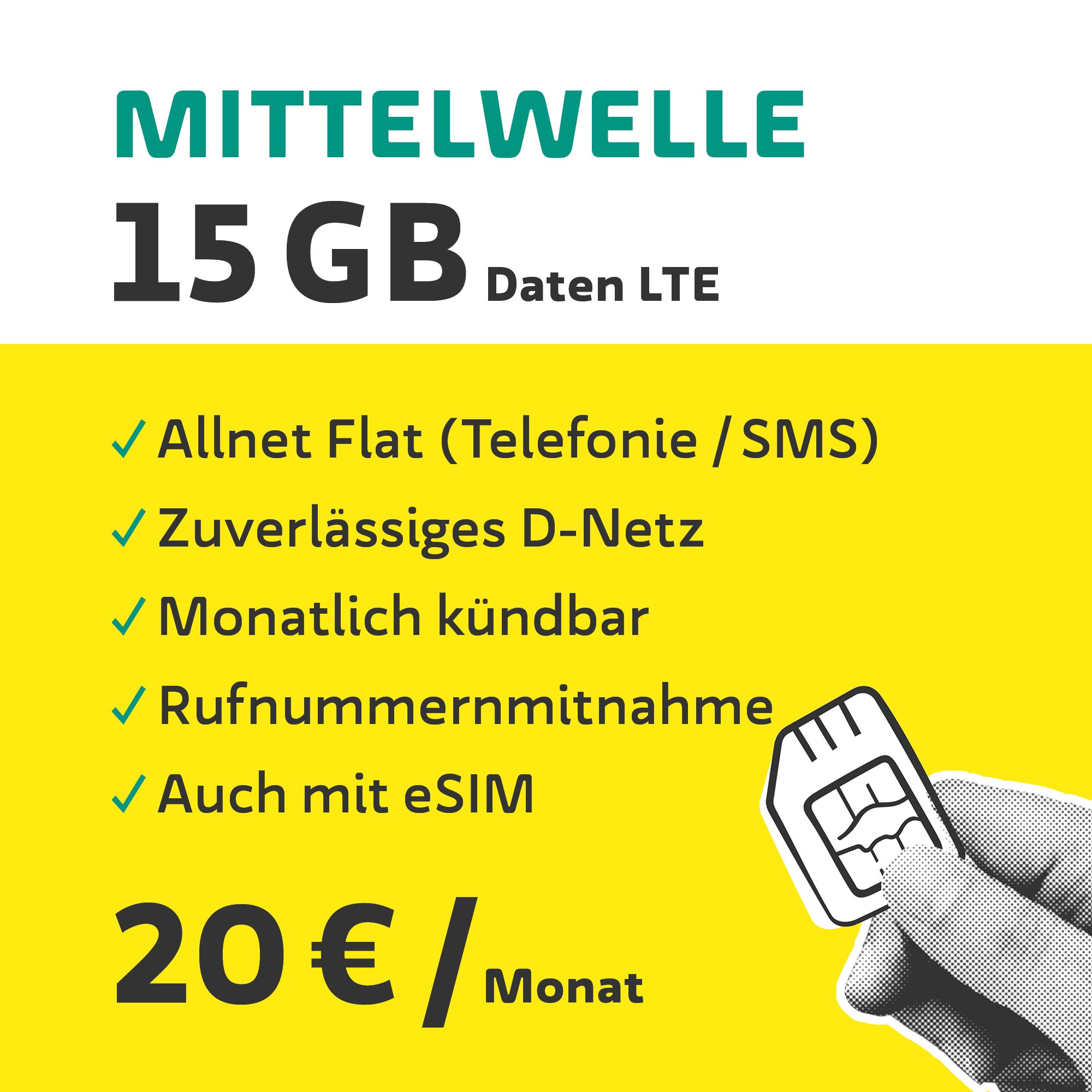 Sustainable mobile phone tariff - "Mittelwelle" | 15GB