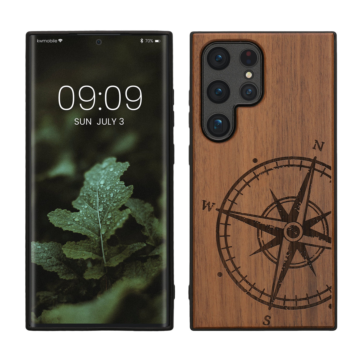 Holz Hardcase mit TPU Bumper für Samsung Galaxy S24 Ultra Kompass Vintage