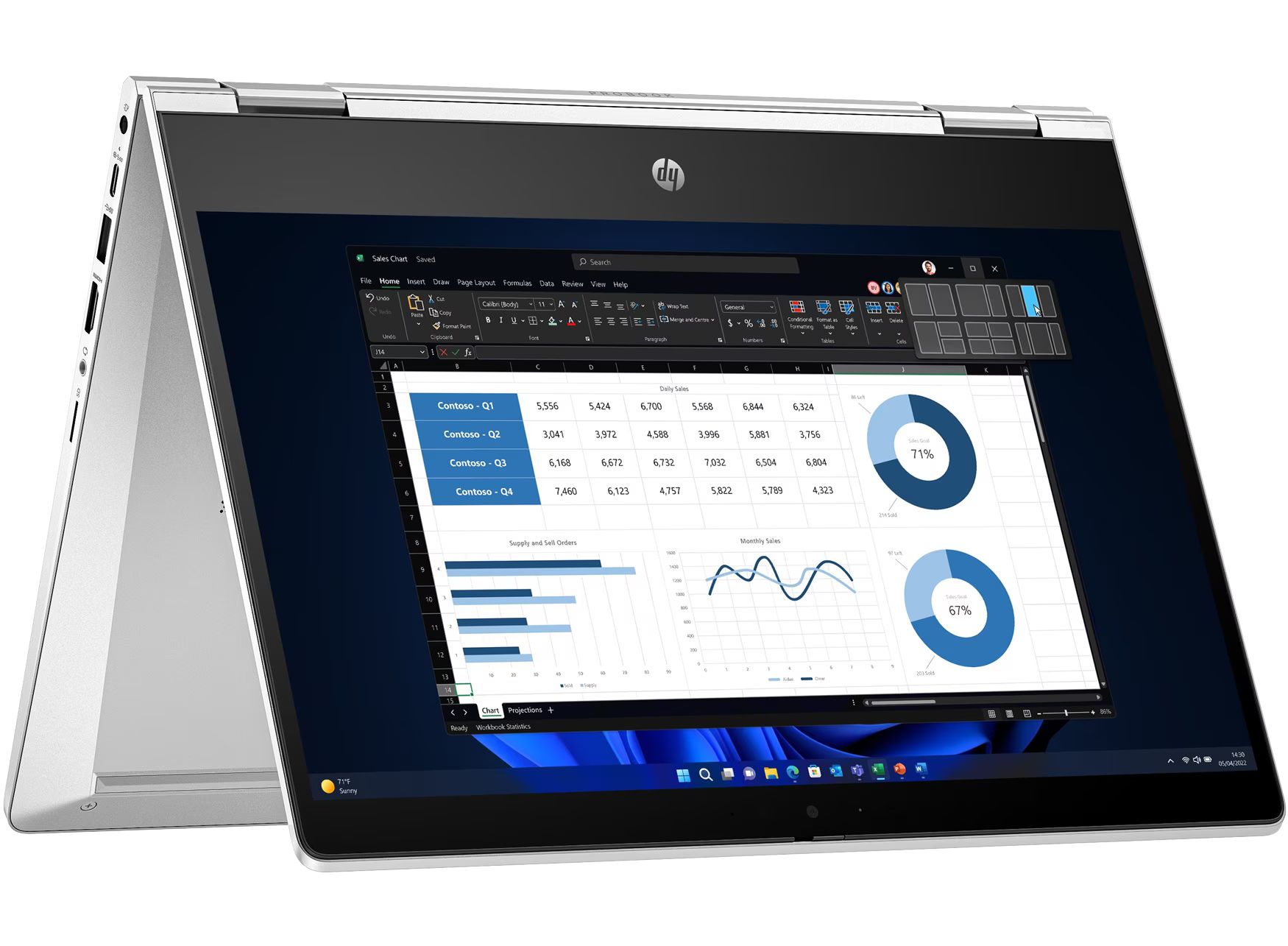 HP Pro x360 435 G10 13" 2023 FHD Ryzen 5 7530U 8 GB / 256 GB SSD W11Pro QWERTZ Silber Renew - Ohne Vertrag