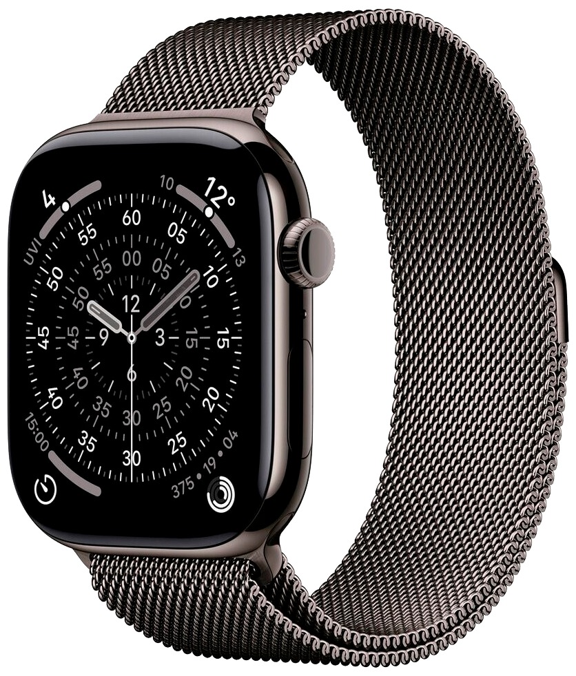 Apple Watch 11 5G Titan Schiefer Titan 46mm Milanaise Armband Schiefer M/L MFD44 - Ohne Vertrag