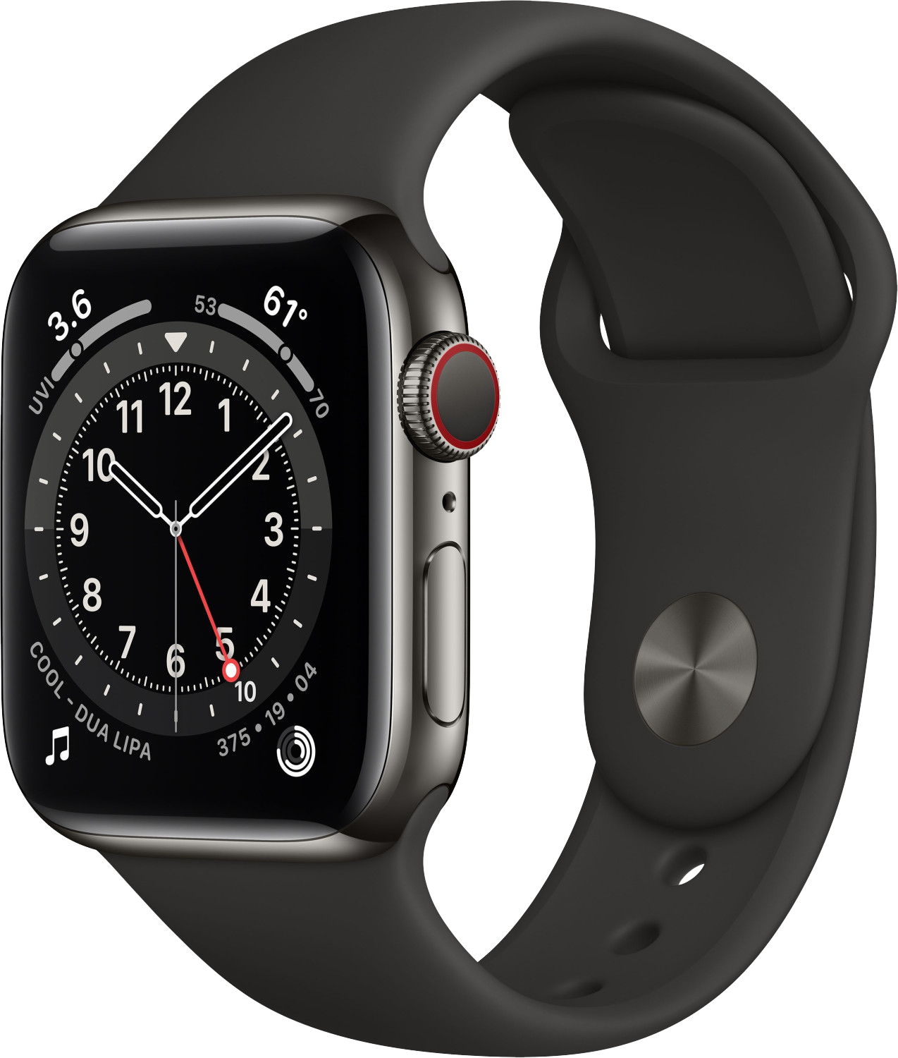 Apple Watch 6 LTE schwarz Edelstahl 40 mm Sportarmband Schwarz - Onhe Vertrag