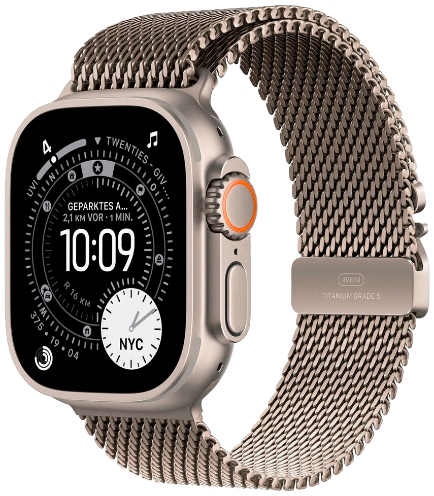 Apple Watch Ultra 3 5G Silber Titan 49mm Milanese Loop Natur L MF0E4 - Ohne Vertrag