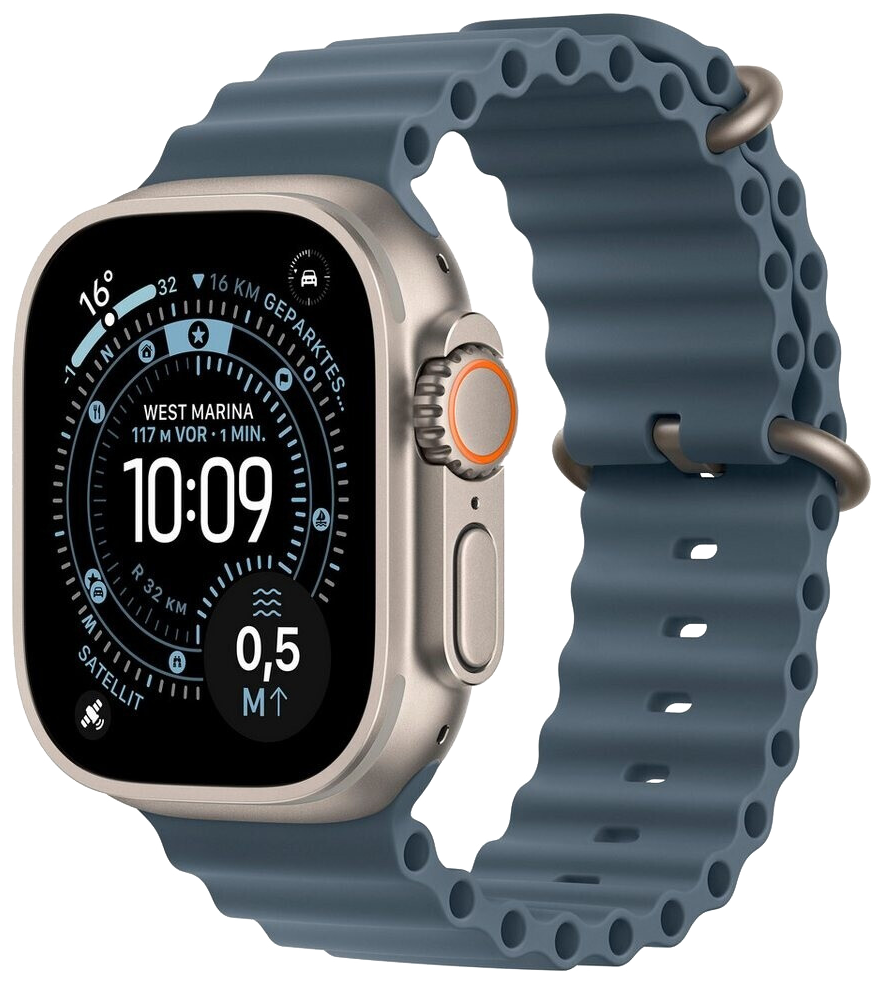 Apple Watch Ultra 3 5G Natur Titan 49mm Ocean Band Maritimblau MEWH4 - Ohne Vertrag
