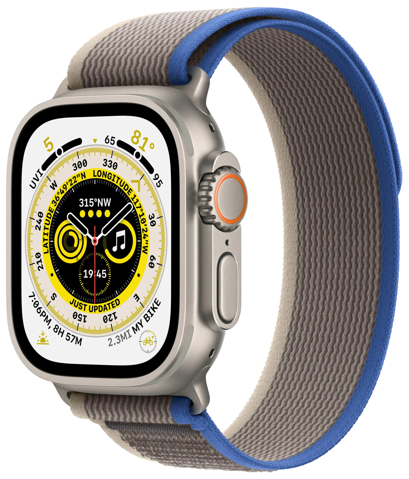 Apple Watch Ultra LTE silber Titan 49mm Trail Loop Blau/Grau S/M MNHL3 - Ohne Vertrag