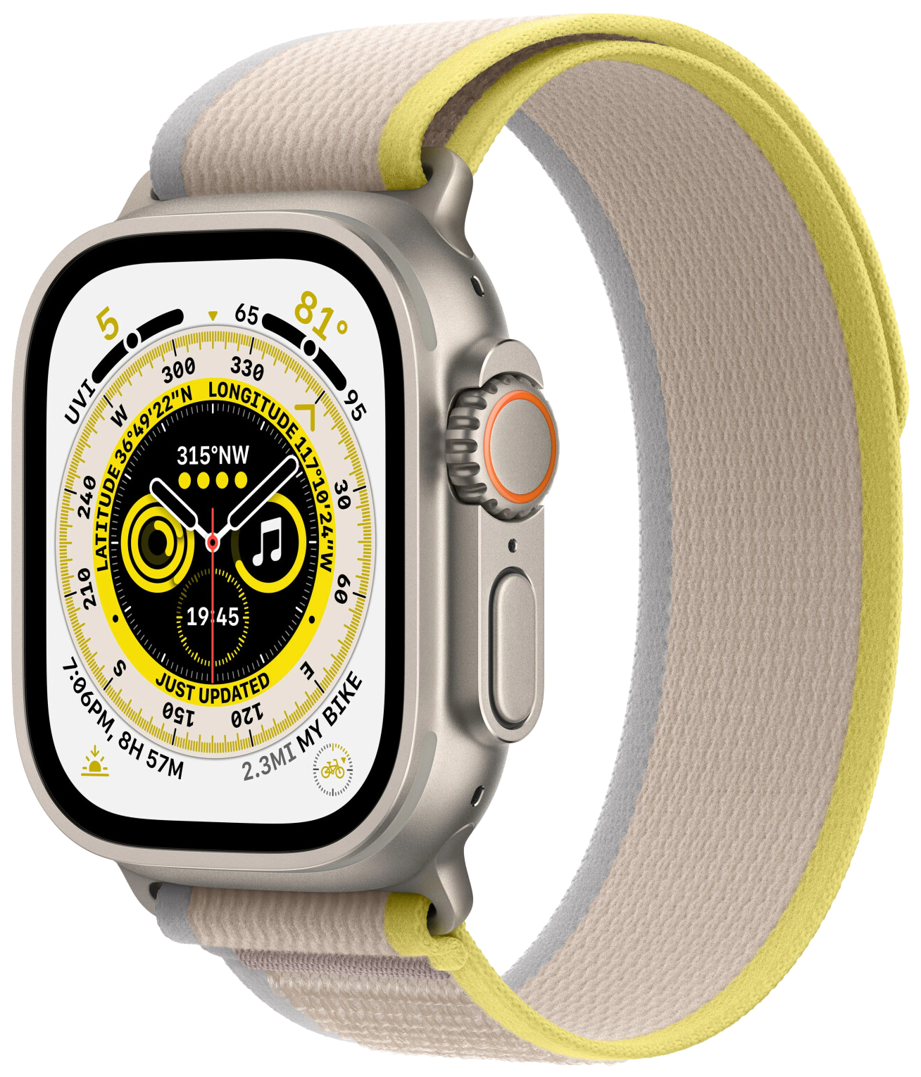 Apple Watch Ultra LTE silber Titan 49mm Trail Loop Gelb/Beige M/L MQFU3 - Ohne Vertrag