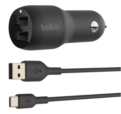 CHARGE Chargeur de voiture USB-A (24W) + câble USB-A/USB-C