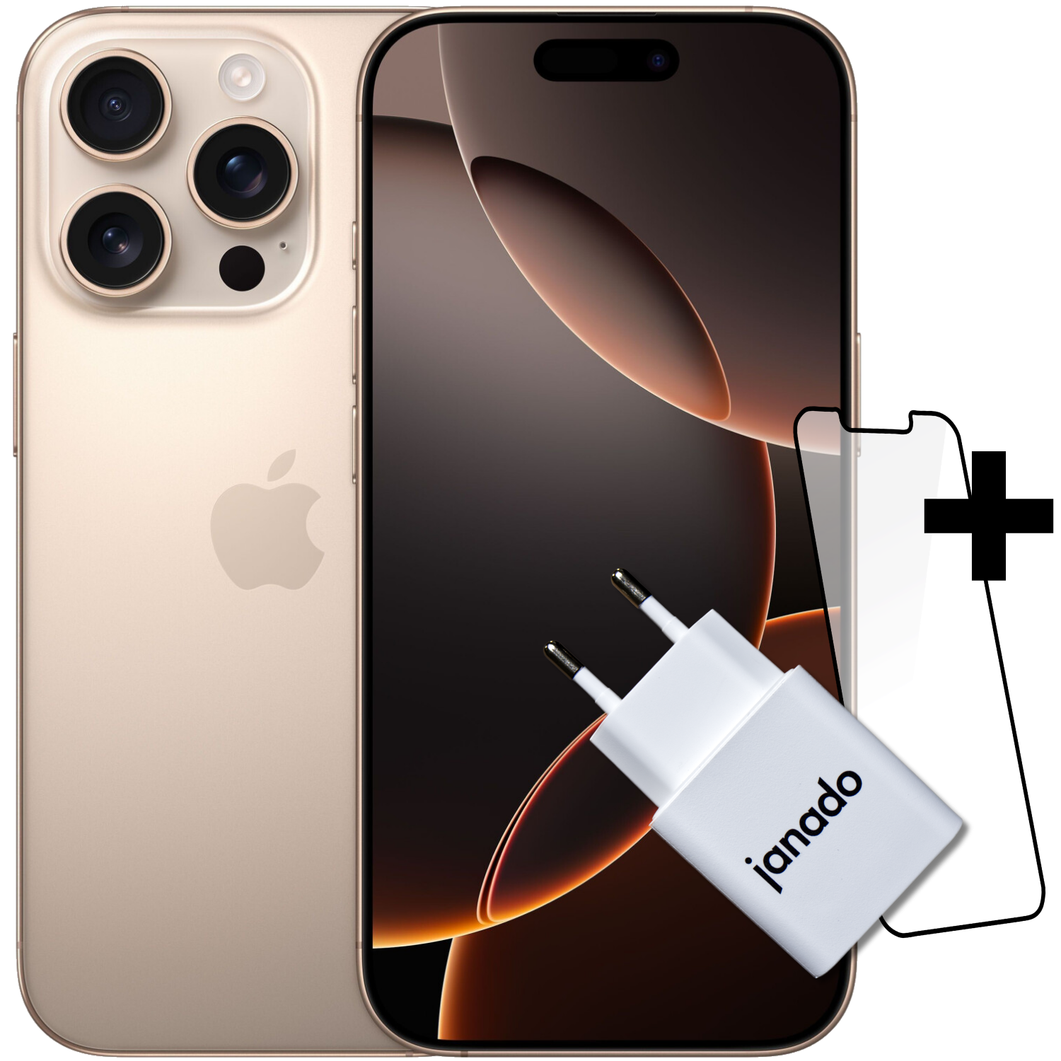 iPhone 16 Pro + Vorinstallierter Displayschutz + 20W USB-C Power Adapter