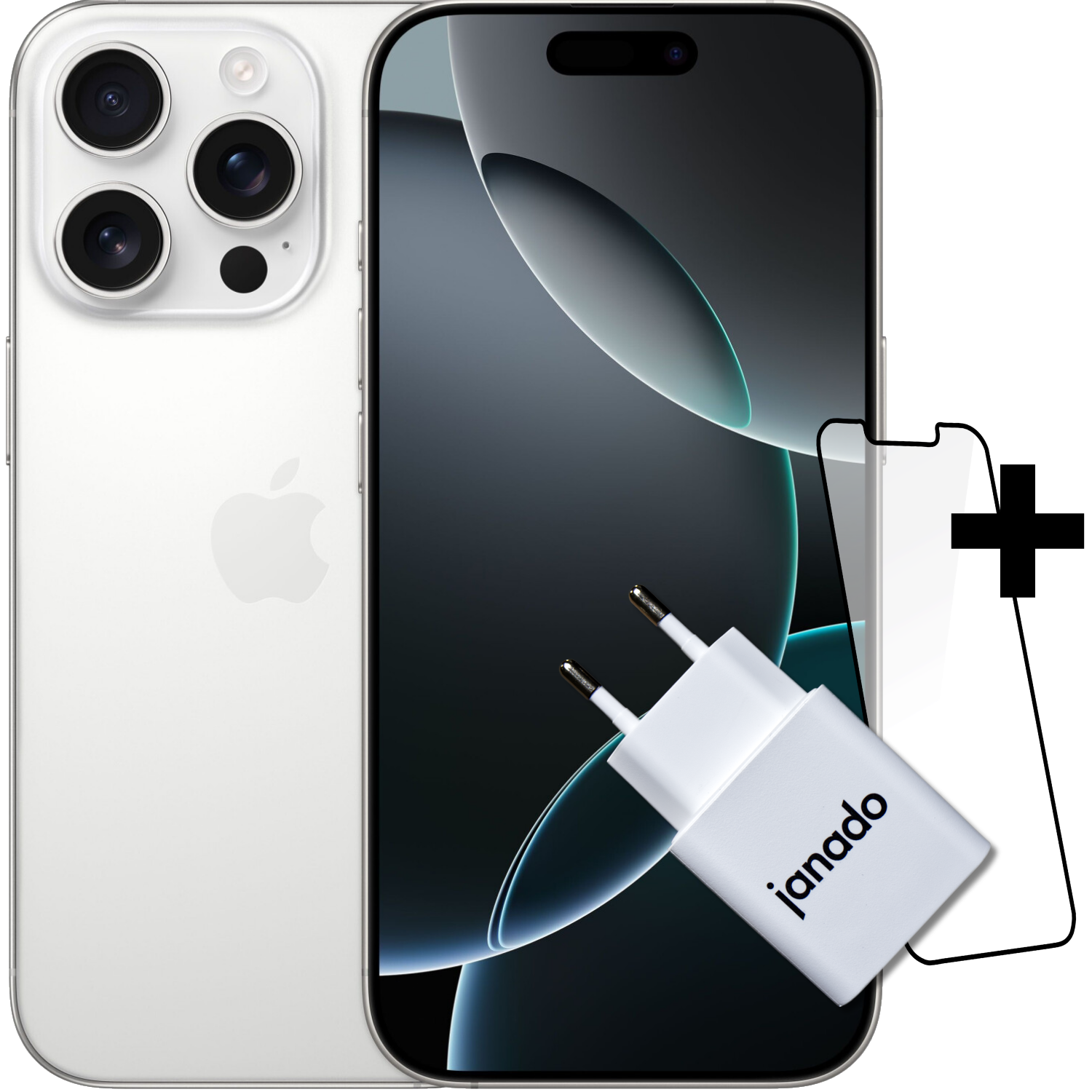 iPhone 16 Pro + Vorinstallierter Displayschutz + 20W USB-C Power Adapter
