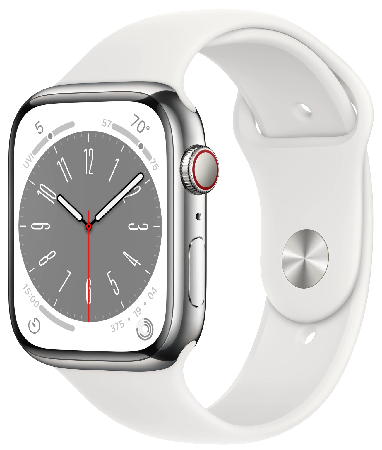 Apple Watch 8 LTE silber Edelstahl 45mm Sportarmband Weiß MNKE3 - Ohne Vertrag