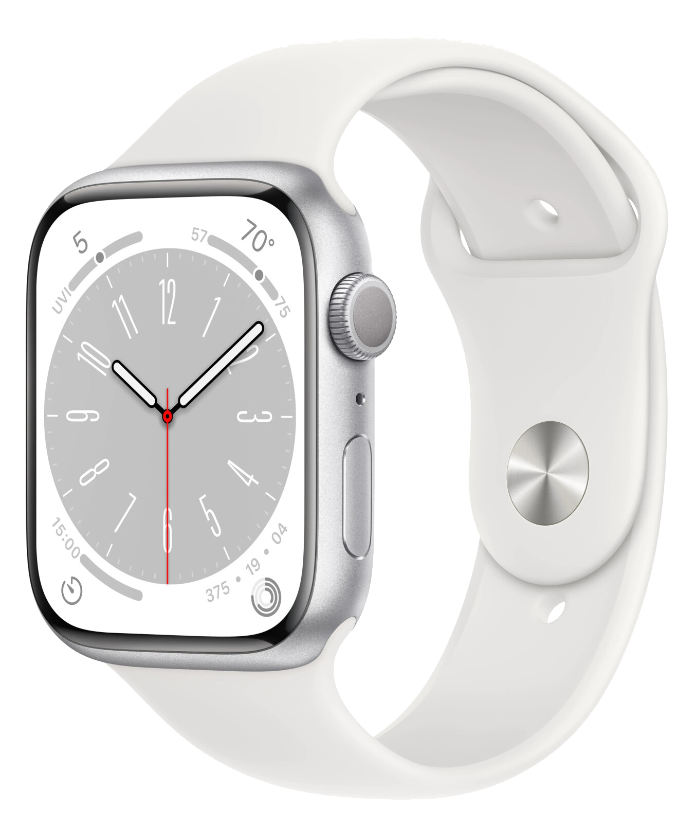 Apple Watch S8 GPS 45mm silber Alu Sportarmband weiß MP6N3 - Ohne Vertrag