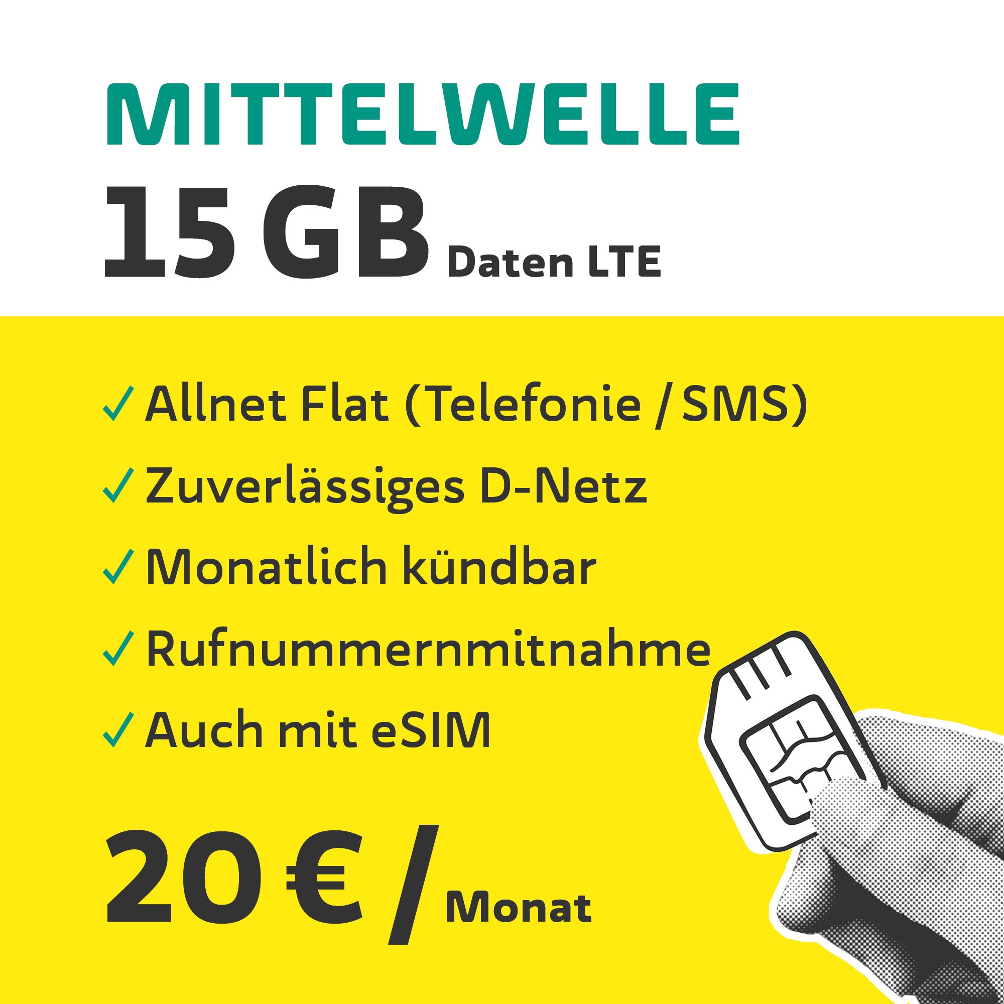 Tarif de téléphonie mobile durable - "Mittelwelle" | 15<tc>Go</tc>