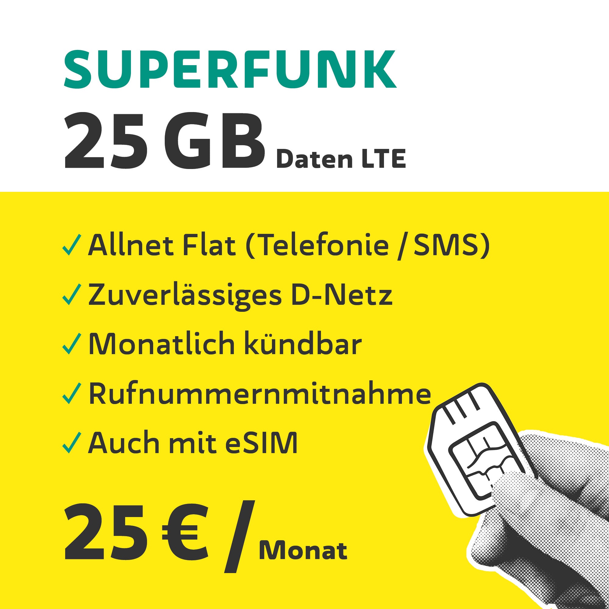 Tarif de téléphonie mobile durable - "Superfunk" | 25<tc>Go</tc>