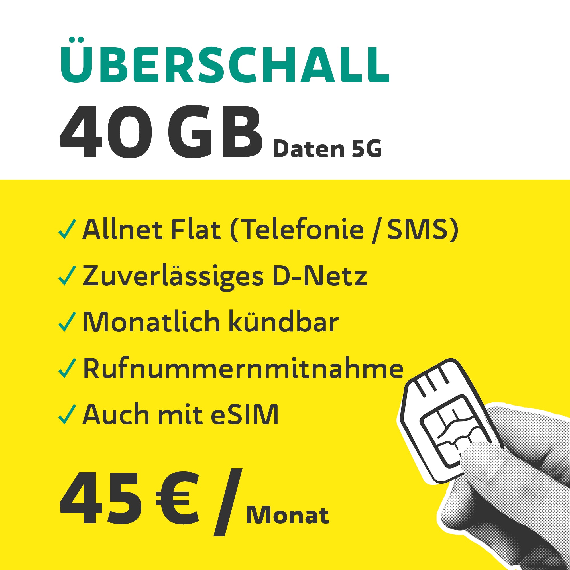 Nachhaltiger Mobilfunktarif - "Überschall" | 40GB