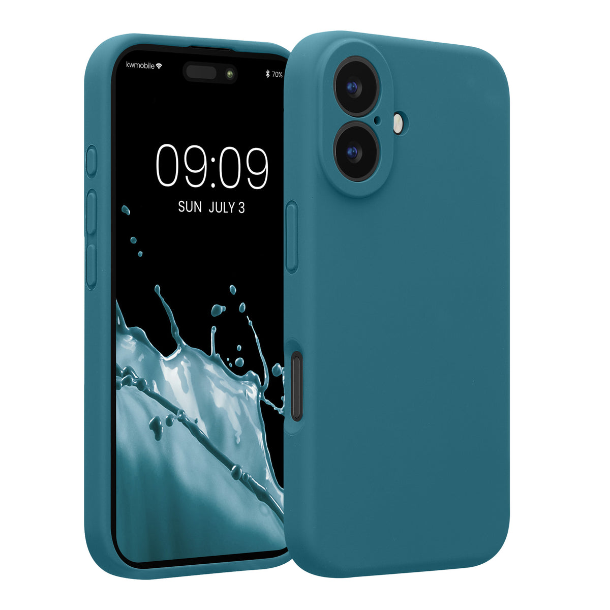 Gummierte Silikon Hülle mit Kameraschutz für Apple iPhone 16 in Petrol matt
