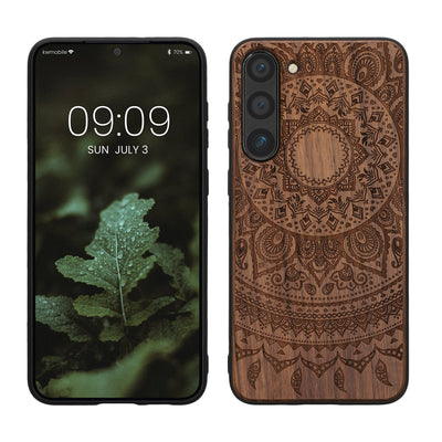 Holz Hardcase mit TPU Bumper für Samsung Galaxy S23 Plus Indische Sonne
