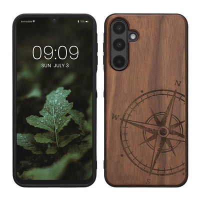 Holz Hardcase mit TPU Bumper für Samsung Galaxy A16 5G Kompass Vintage Design