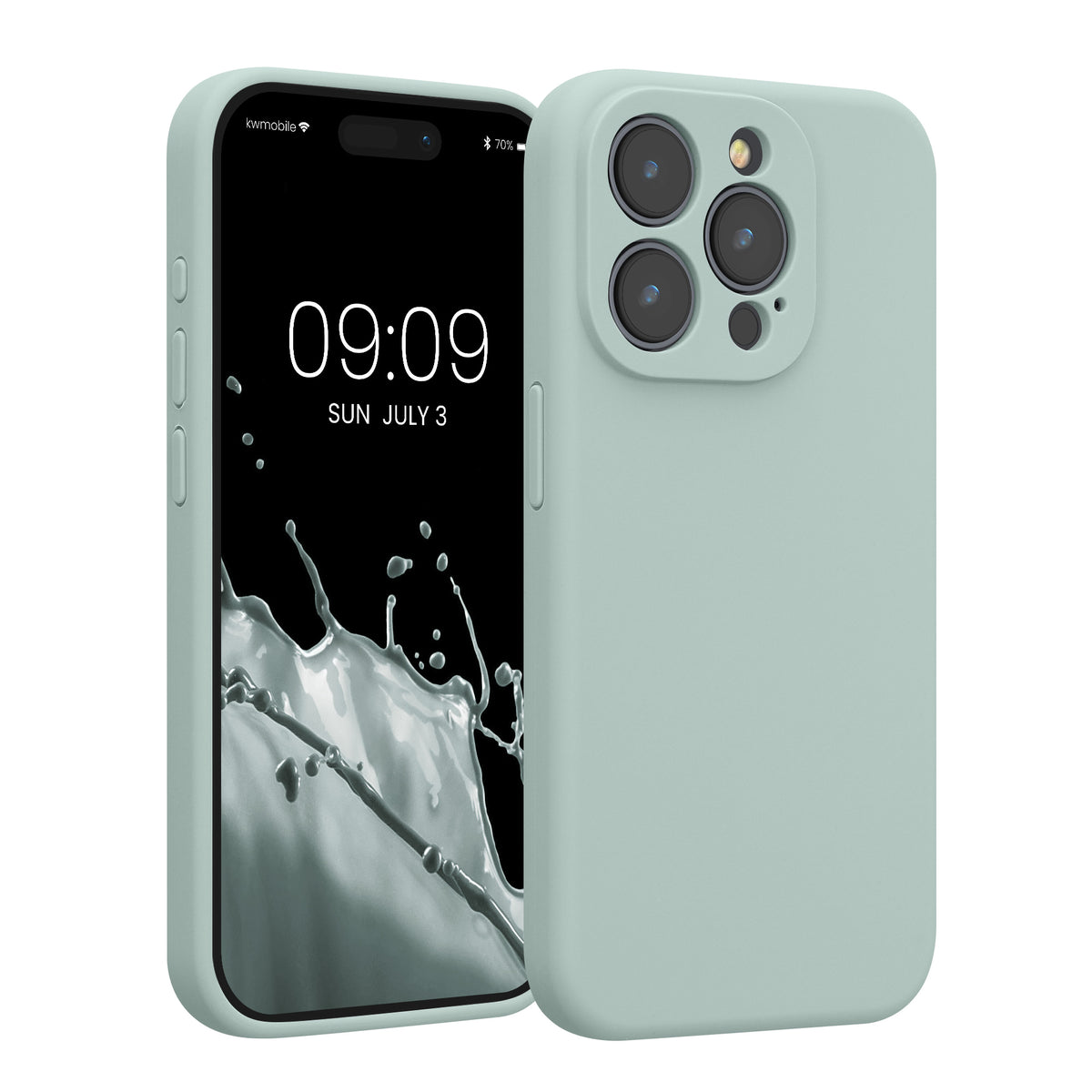 Gummierte Silikon Hülle mit Kameraschutz für Apple iPhone 15 Pro in Cool Mint