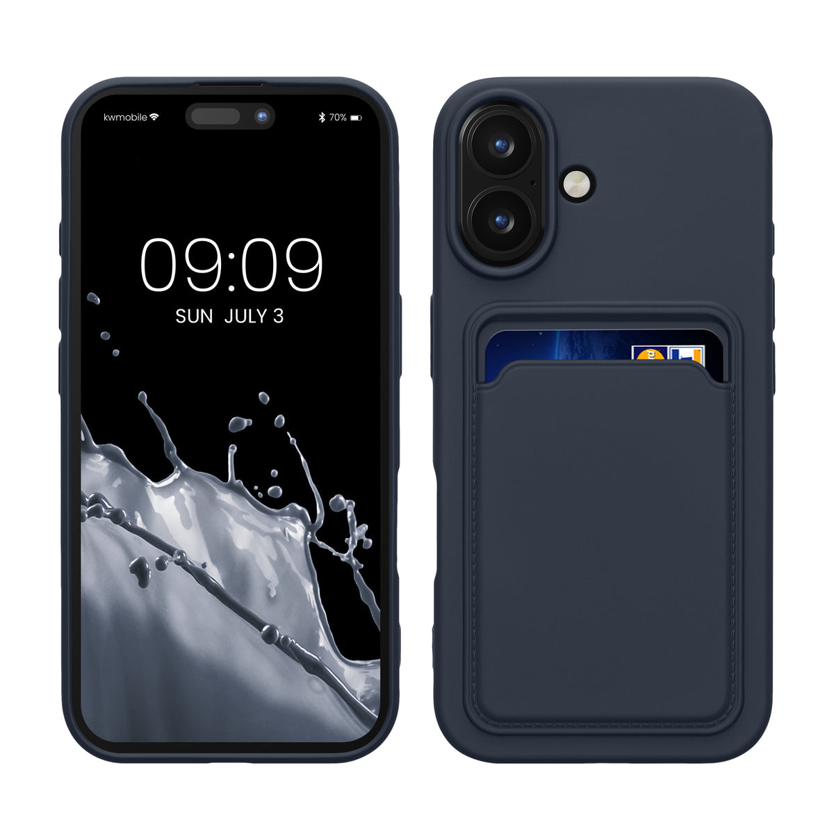 TPU Hülle mit Kartenfach für Apple iPhone 16 Dunkelblau