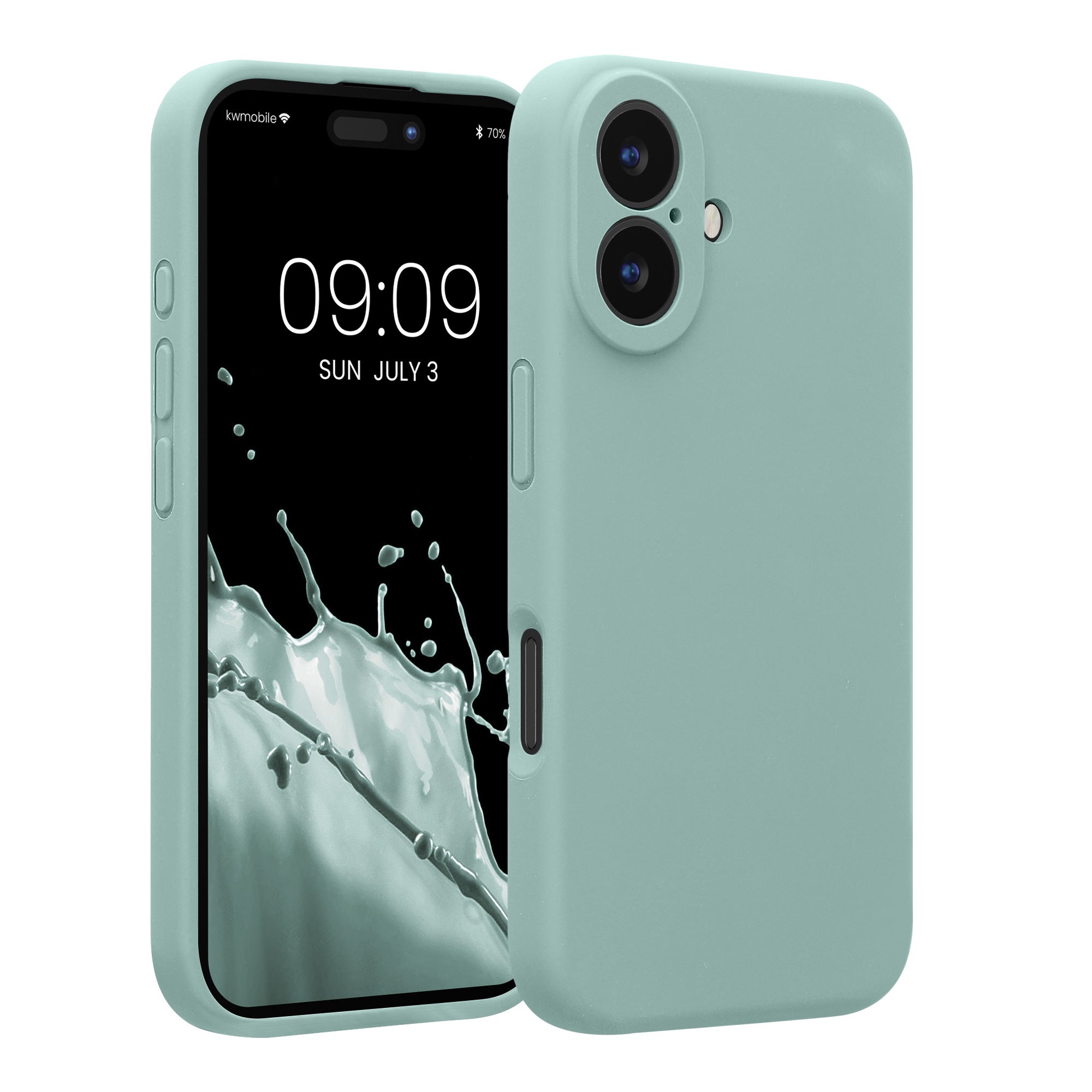Gummierte Silikon Hülle mit Kameraschutz für Apple iPhone 16 in Mintgrün