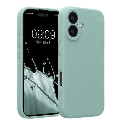 Rubberized silicone cover with camera protection for Apple iPhone 16 in mint green