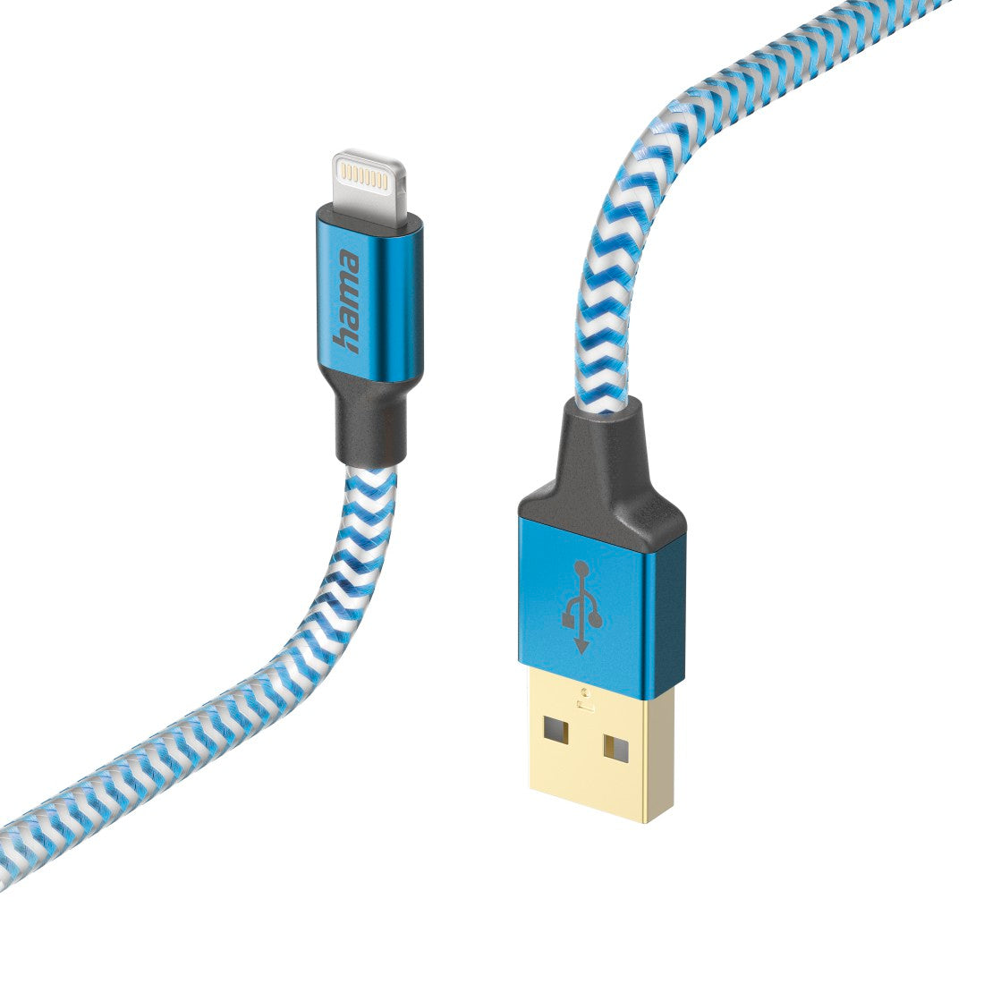 Hama Ladekabel Reflective, USB-A - Lightning, 1,5 m, Nylon, Blau