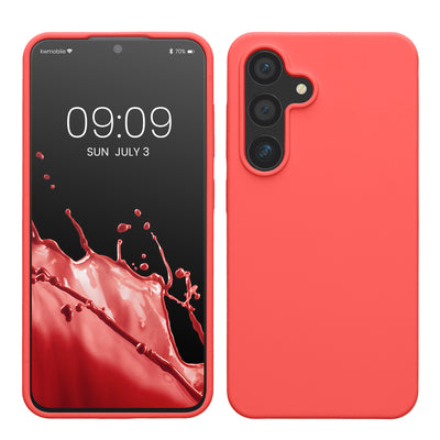 Gummierte Silikon Hülle für Samsung Galaxy S24 in Neon Koralle