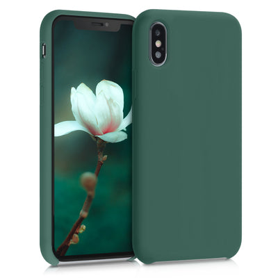 Gummierte Silikon Hülle für Apple iPhone XS in Tannengrün