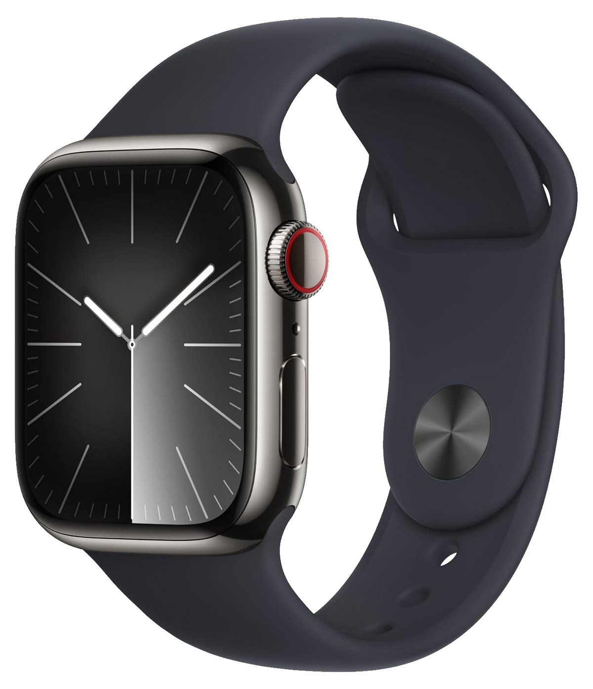 Apple Watch 9 LTE Graphit Edelstahl 45mm Sportarmband Mitternacht S/M MRMV3 - Ohne Vertrag