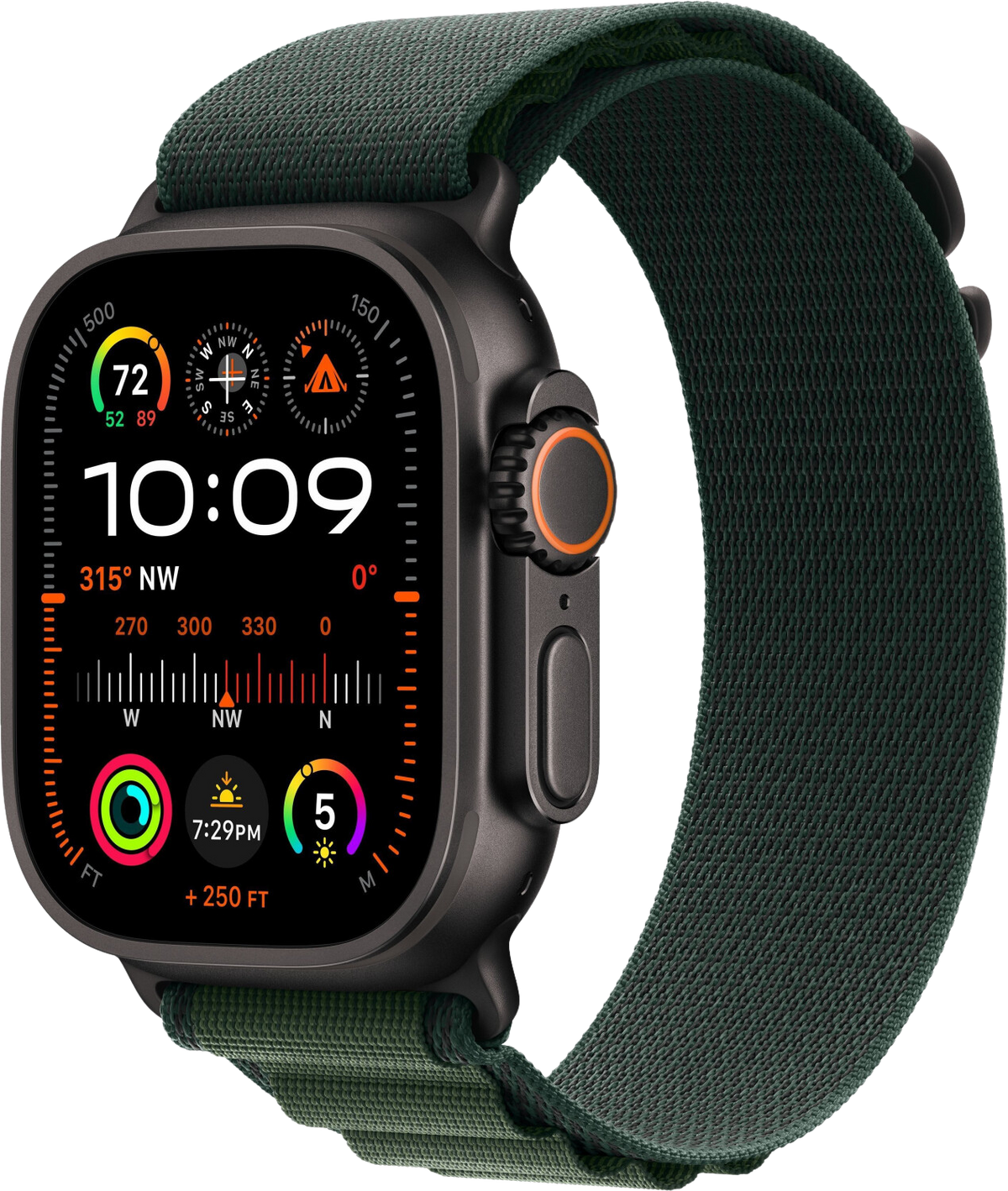 Apple Watch Ultra 2 2024 LTE Schwarz Titan 49mm Alpine Loop Dunkelgrün S MX4Q3 - Ohne Vertrag