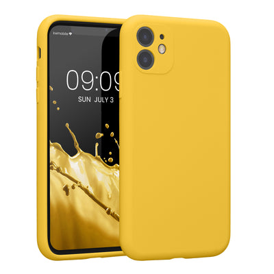 Gummierte Silikon Hülle mit Kameraschutz für Apple iPhone 11 in Strahlend Gelb