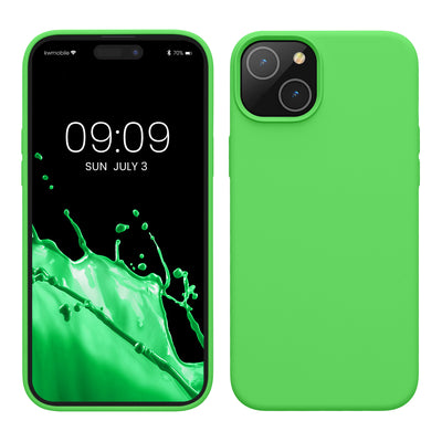 Gummierte Silikon Hülle für Apple iPhone 15 Plus in Limettengrün