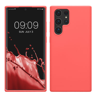 Gummierte Silikon Hülle für Samsung Galaxy S22 Ultra in Neon Koralle