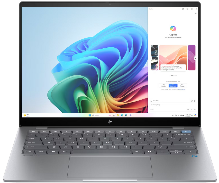 HP OmniBook X 14-fe0750ng 14" 2024 2.2K TS Snapdragon X Elite X1E-78-100 16 GB / 1 TB SSD W11H QWERTZ Silber Renew - Ohne Vertrag