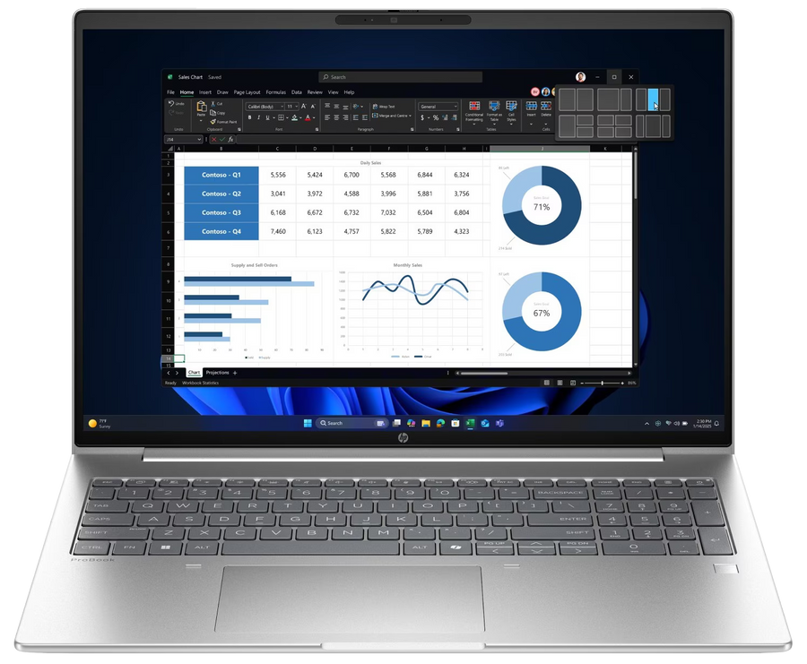 HP ProBook 4 G1a 16" 2025 WUXGA Ryzen7 250 24 GB / 512 GB SSD W11Pro QWERTZ Silber Renew - Ohne Vertrag
