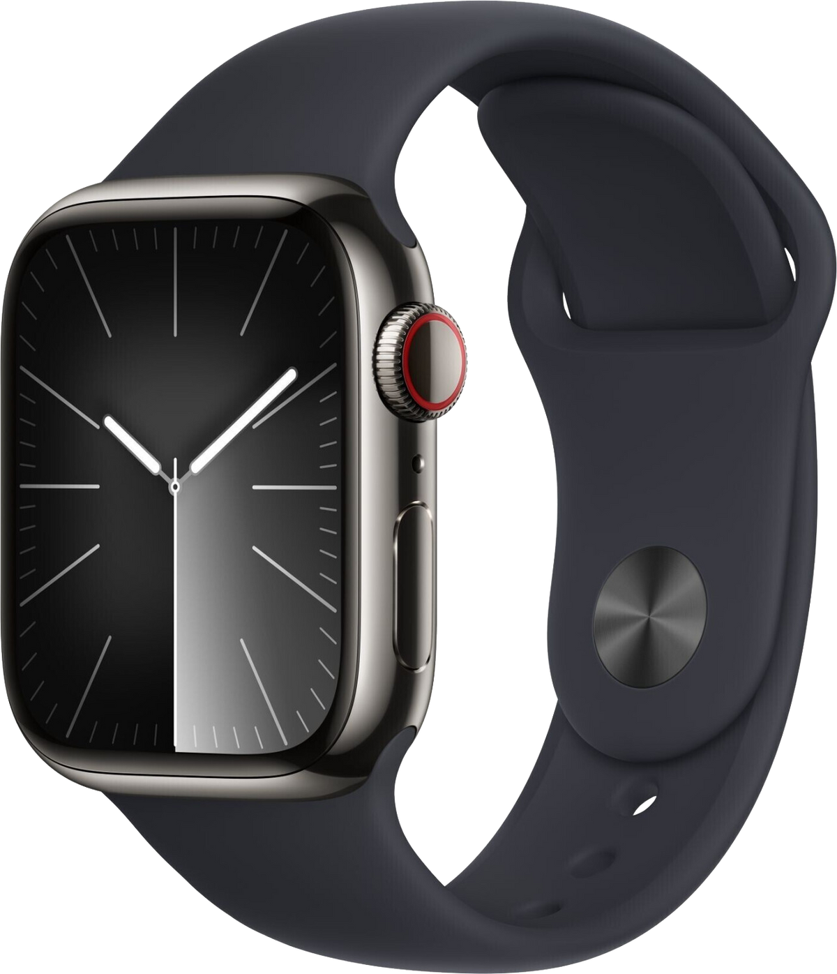 Apple Watch 9 LTE Graphit Edelstahl 41mm Sportarmband Mitternacht M/L MRJ93 - Ohne Vertrag