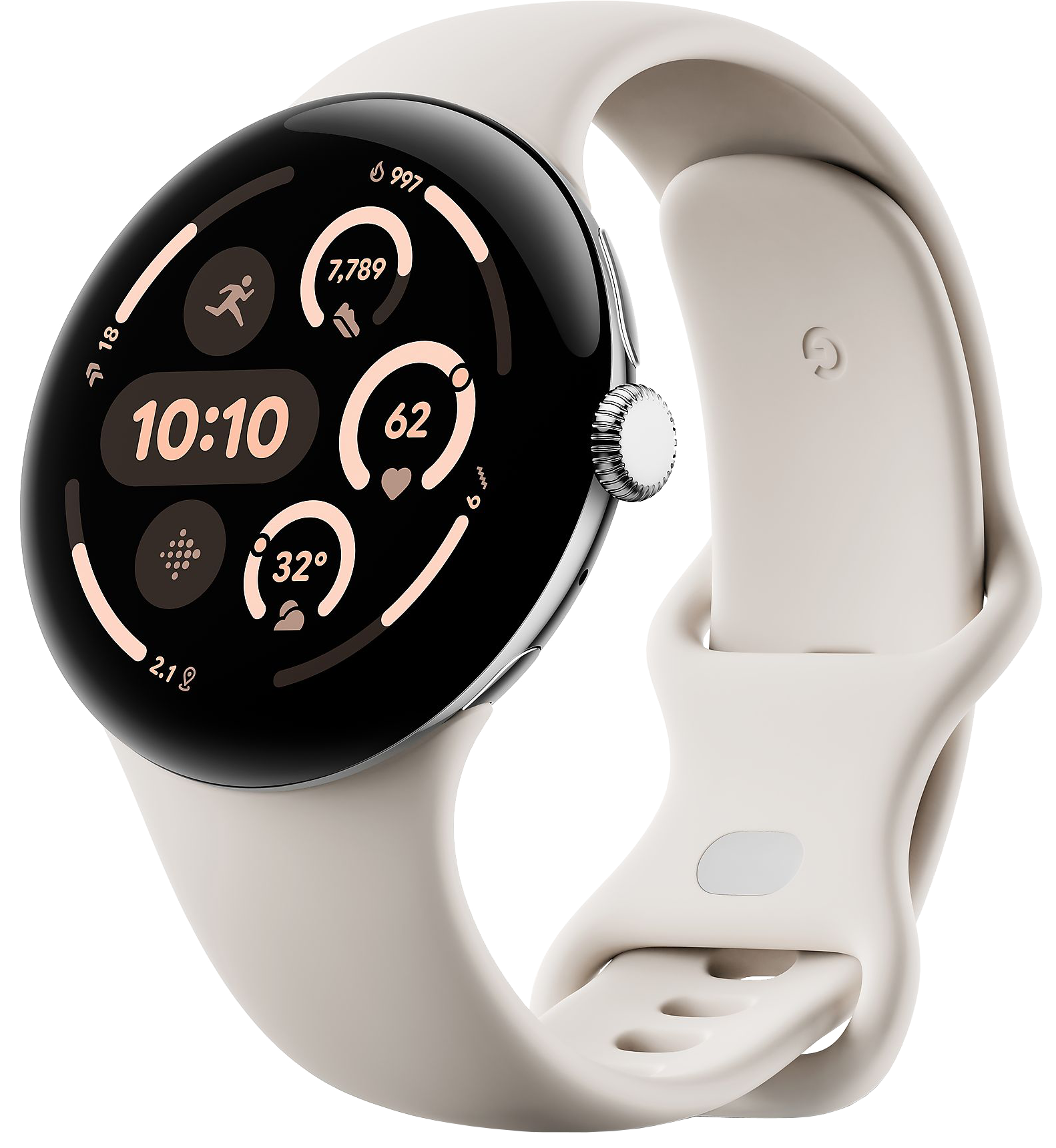 Google Pixel Watch 3 45mm 4G Polished Silver Sportarmband Porcelain - Ohne Vertrag