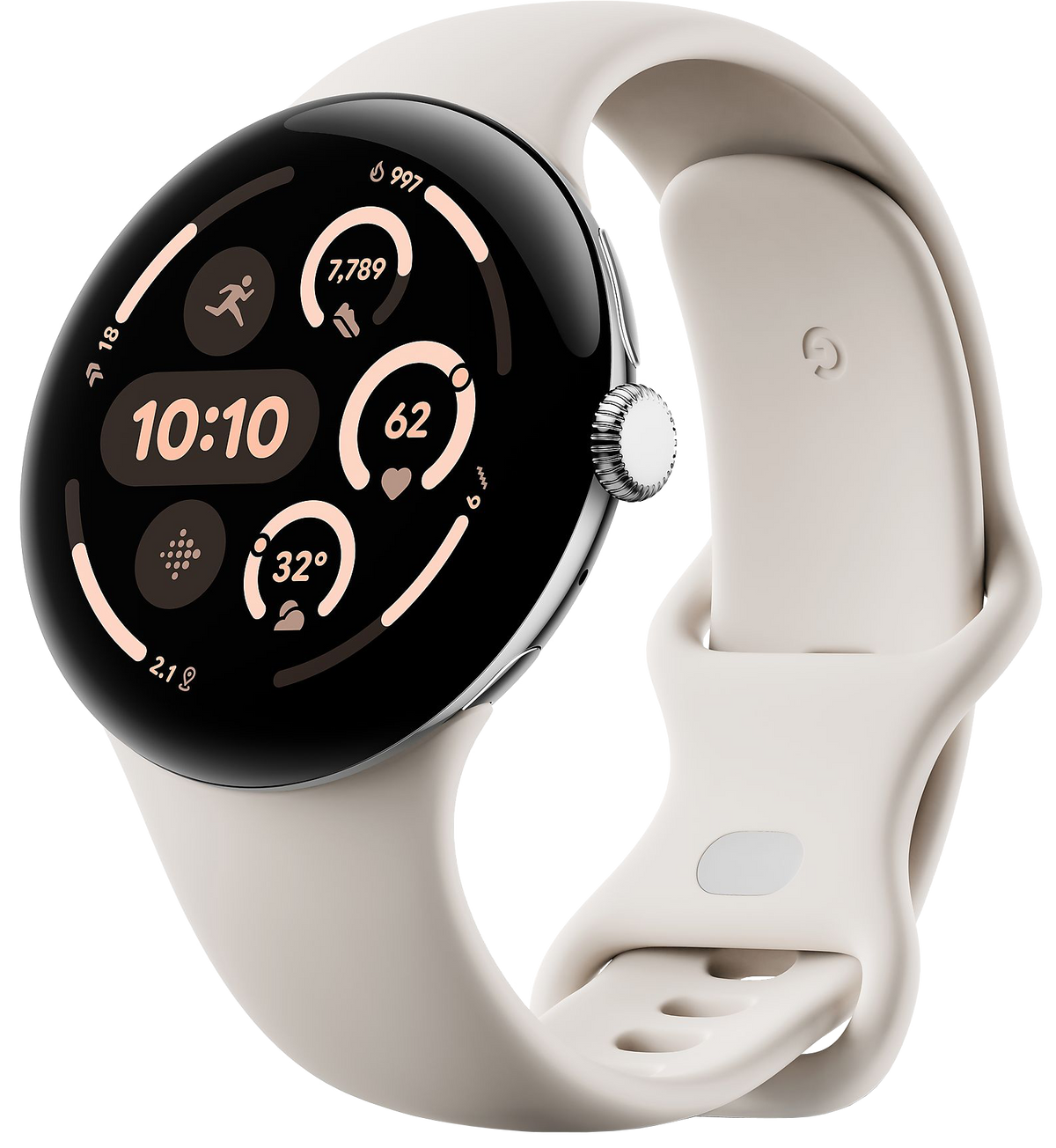 Google Pixel Watch 3 45mm 4G Polished Silver Sportarmband Porcelain - Ohne Vertrag