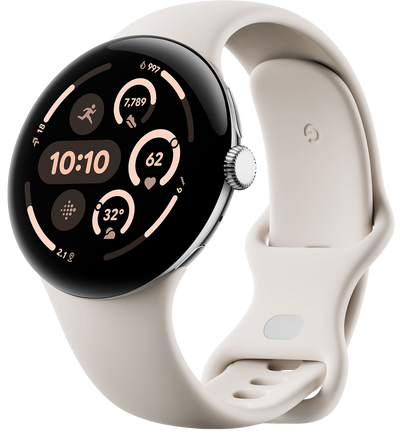 Pixel Watch 3 45mm 4G Polished Silver Sportarmband Porcelain