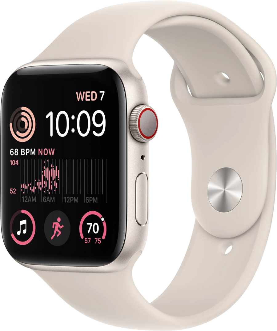 Apple Watch SE 2022 GPS Polarstern Alu 44mm Sportarmband Polarstern M/L MXEV3 - Ohne Vertrag