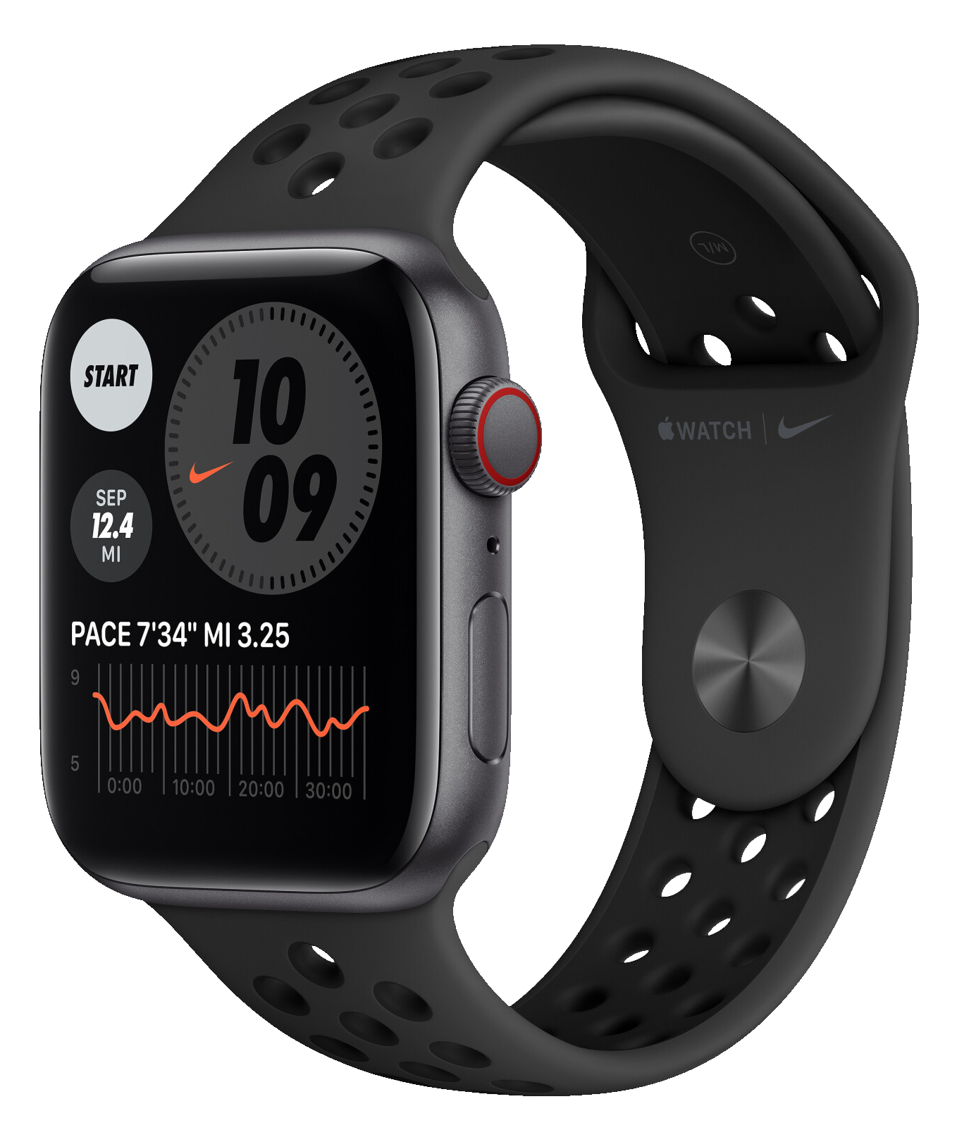 Apple Watch SE LTE Nike Space Grau 44mm Sportarmband Schwarz MKT73 - Ohne Vertrag