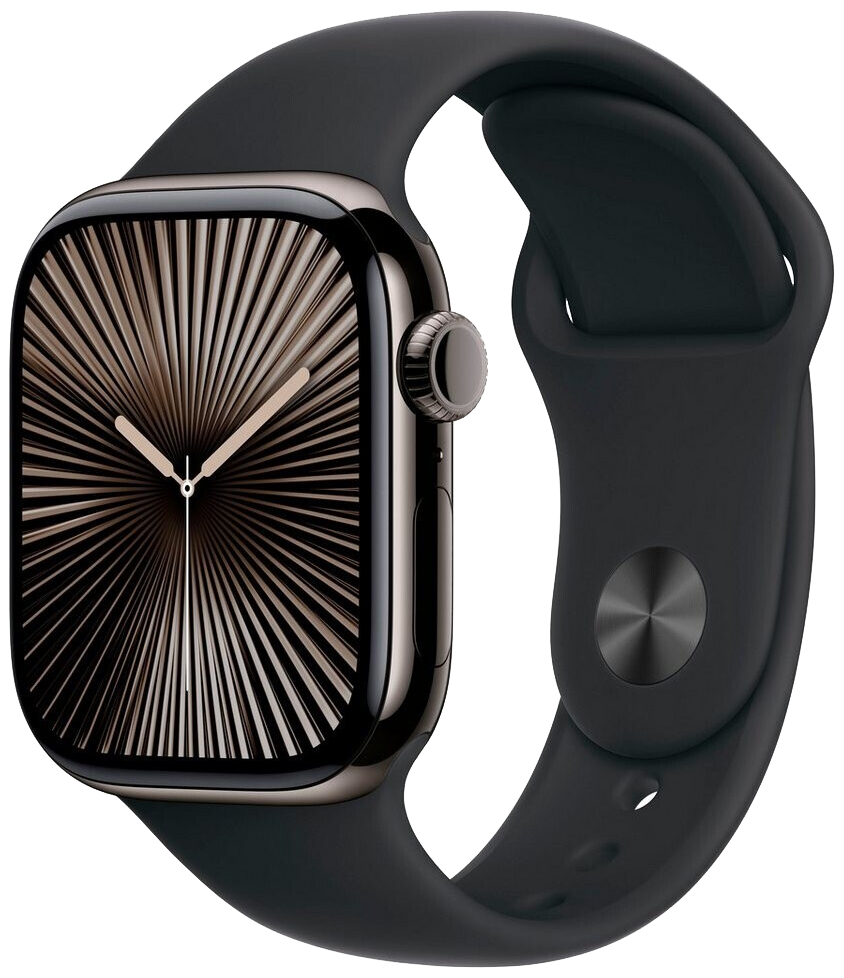 Apple Watch 10 LTE Schiefer Titan 42mm Sportarmband Schwarz S/M MWXG3 - Ohne Vertrag