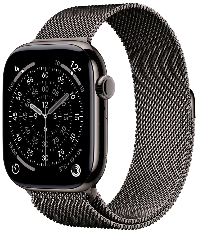 Apple Watch 11 5G Titan Schiefer Titan 46mm Milanaise Armband Schiefer M/L MFD44 - Ohne Vertrag