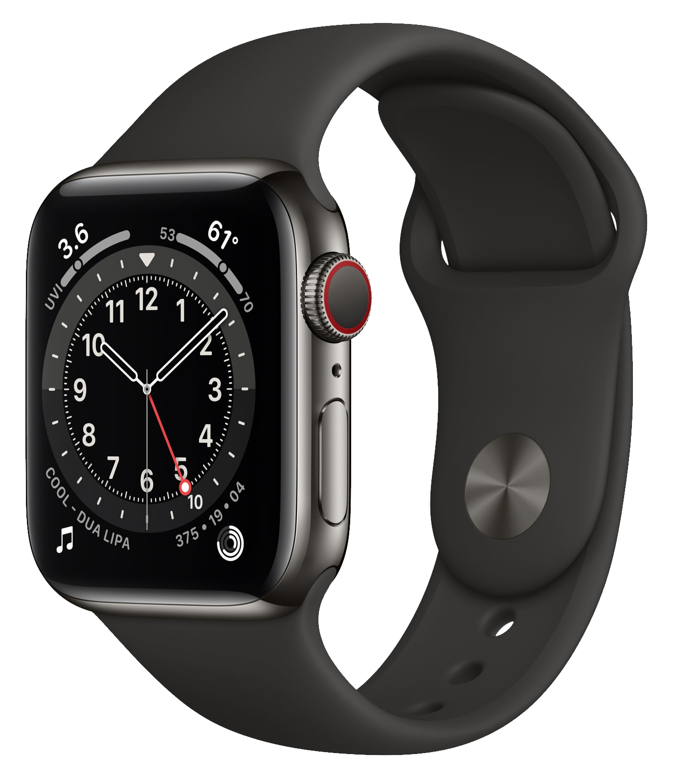 Apple Watch 6 LTE schwarz Edelstahl 40mm Sportarmband schwarz M06X3 - Ohne Vertrag