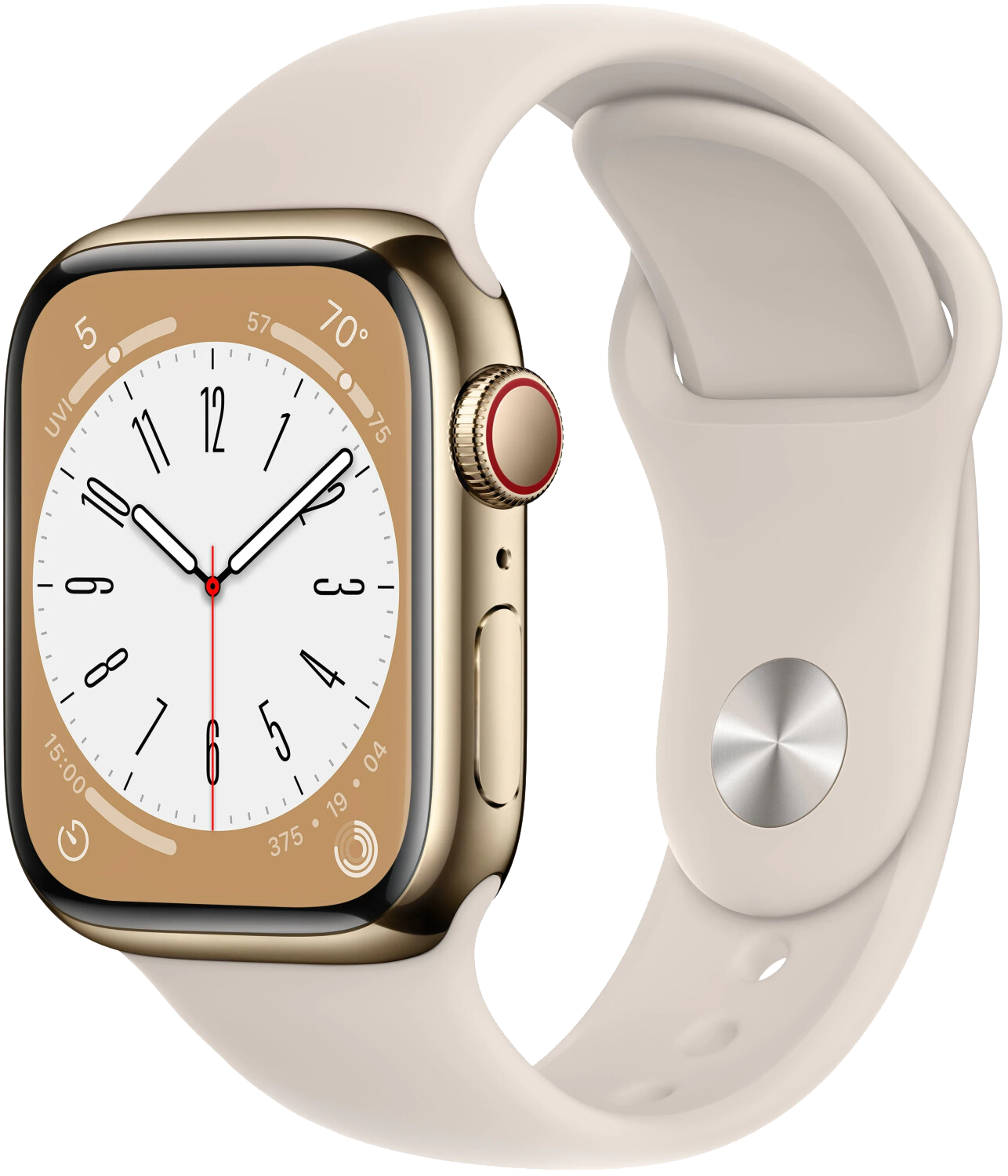 Apple Watch 8 LTE 41mm Edelstahl Gold Sportarmband Polarstern MNJC3 - Ohne Vertrag