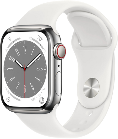 Watch 8 LTE silber Edelstahl 41mm Sportarmband Weiß MNJ53