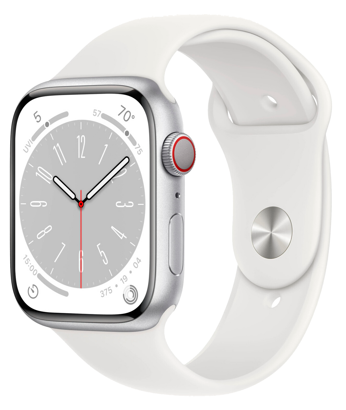 Apple Watch S8 LTE 45mm silber Alu Sportarmband weiß MP4J3 - Ohne Vertrag