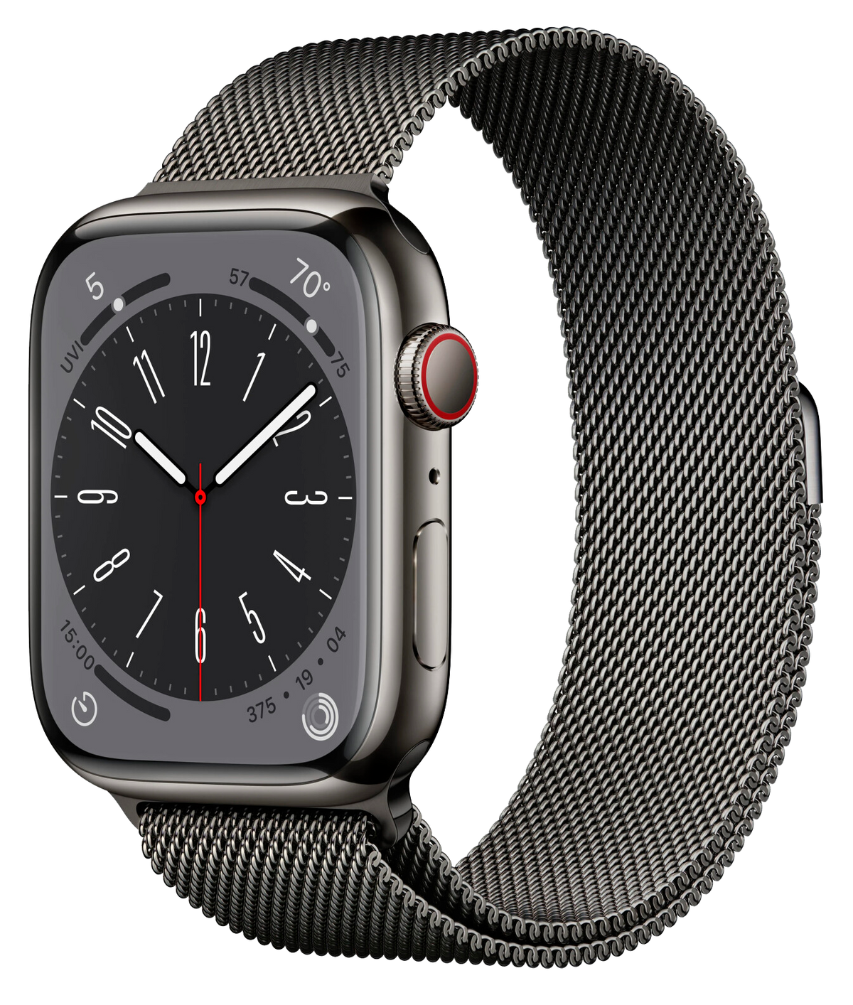 Apple Watch 8 LTE Edelstahl Graphit 45mm Milanaise Graphit MNKX3 - Ohne Vertrag