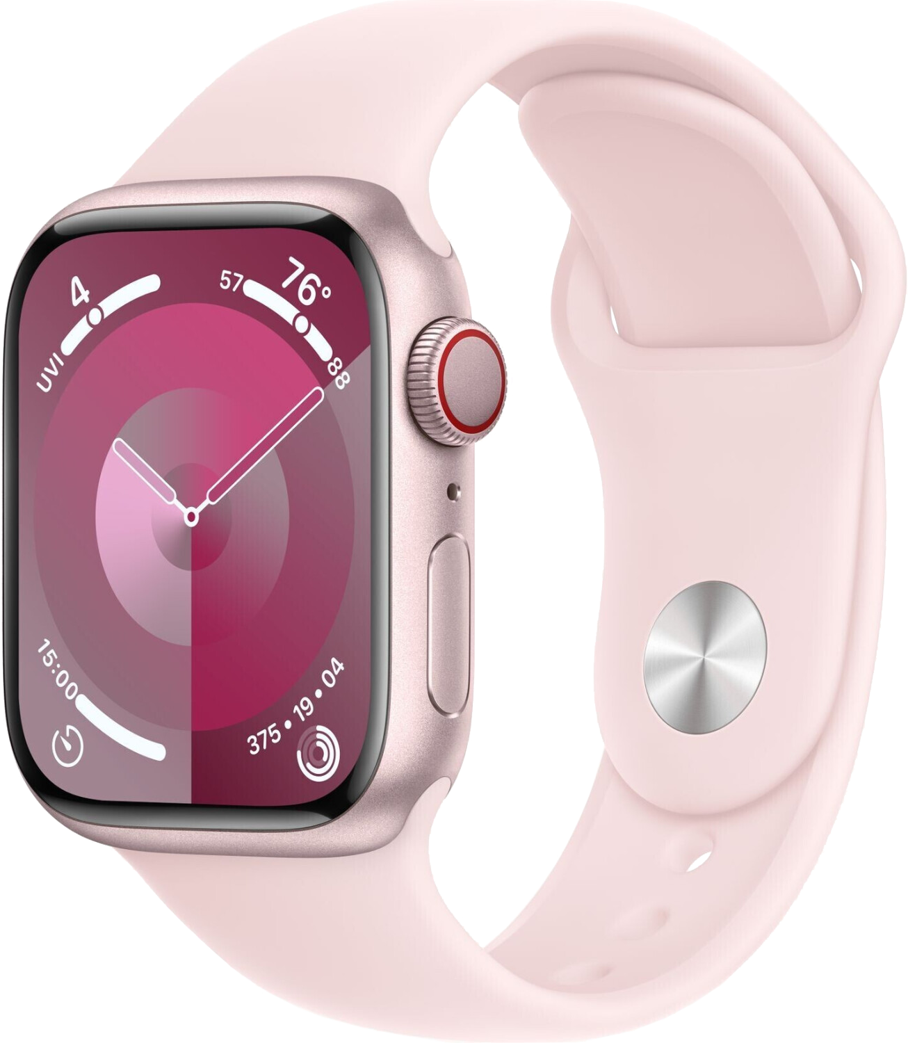 Apple Watch 9 LTE Alu 41mm Sportarmband Pink S/M MRHY3 - Ohne Vertrag