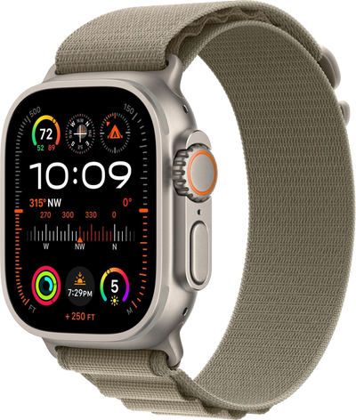 Watch Ultra 2 LTE silver Titan 49mm Alpine Loop Oliv Medium Mrey3