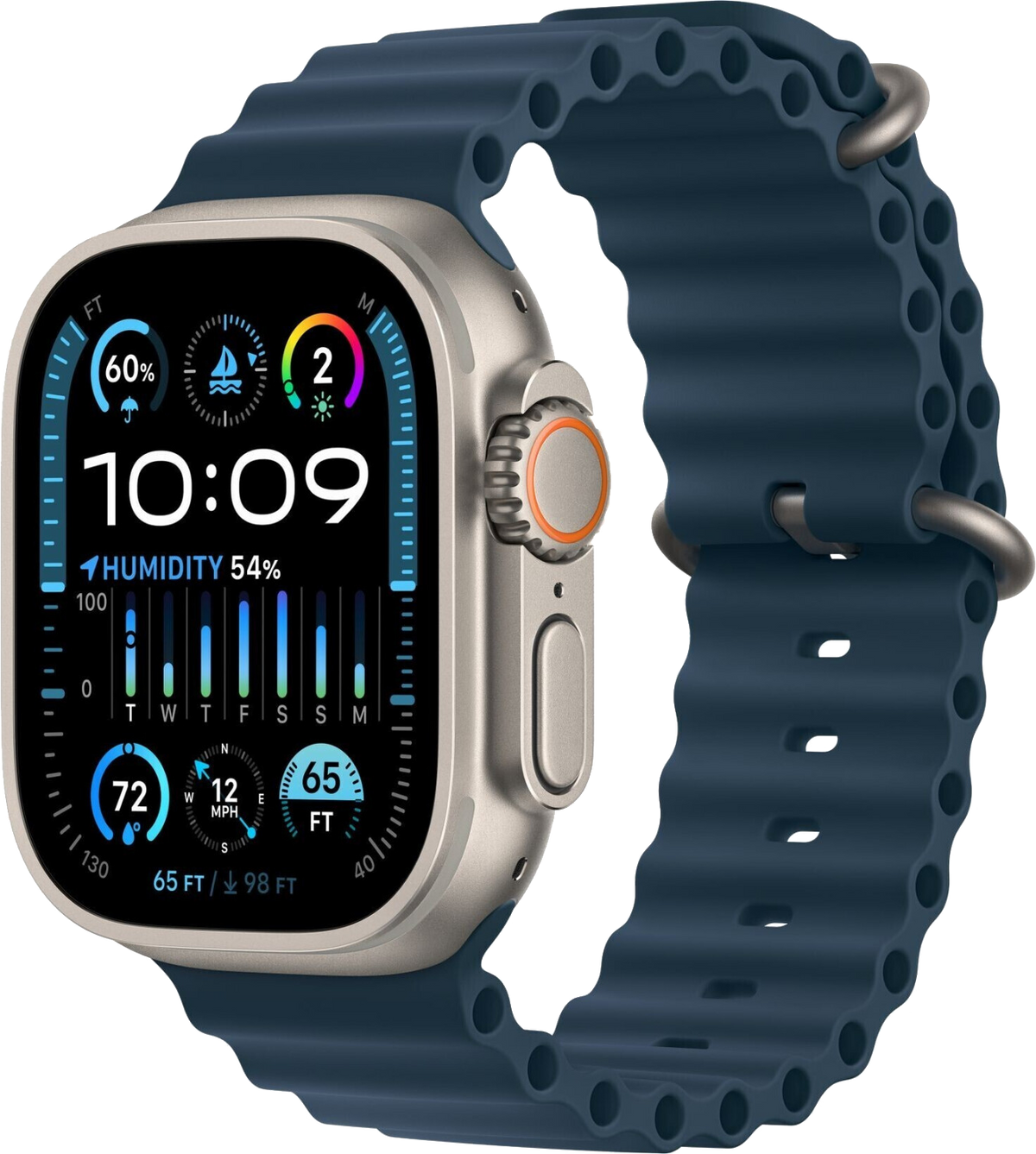 Apple Watch Ultra 2 LTE Silber Titan 49mm Ocean Armband Blau MREG3 - Ohne Vertrag